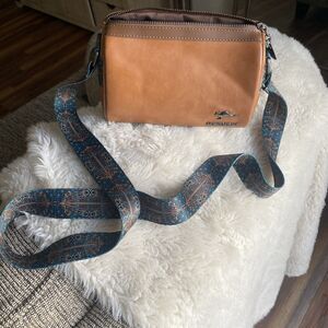 Mushidaishu Purse Tan With Fabric Strap 8 1/2 X6 X3 1/2